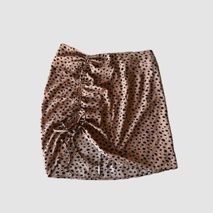 spotted cinched mini skirt tan with black medium animal print summer